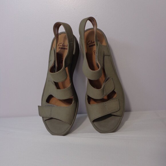 Clarks Shoes - Clarks Reedly Juno Sandals Nubuck Wedge Sage Green Adjustable Straps Women's 6M